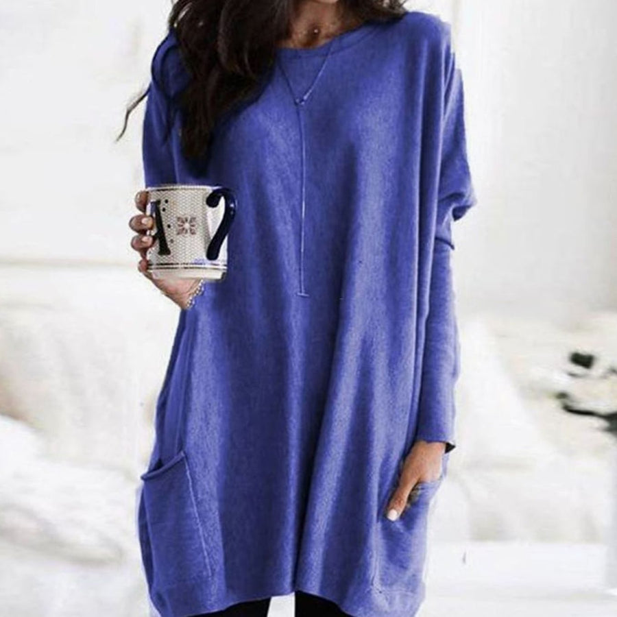 Leonie | Women's Oversized Crew Neck Long Sweater with Front Pockets
