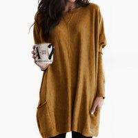 Leonie | Women's Oversized Crew Neck Long Sweater with Front Pockets