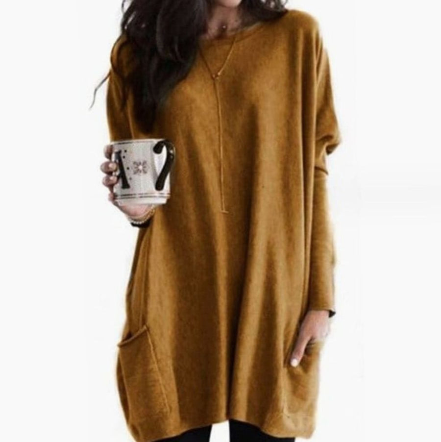 Leonie | Women's Oversized Crew Neck Long Sweater with Front Pockets