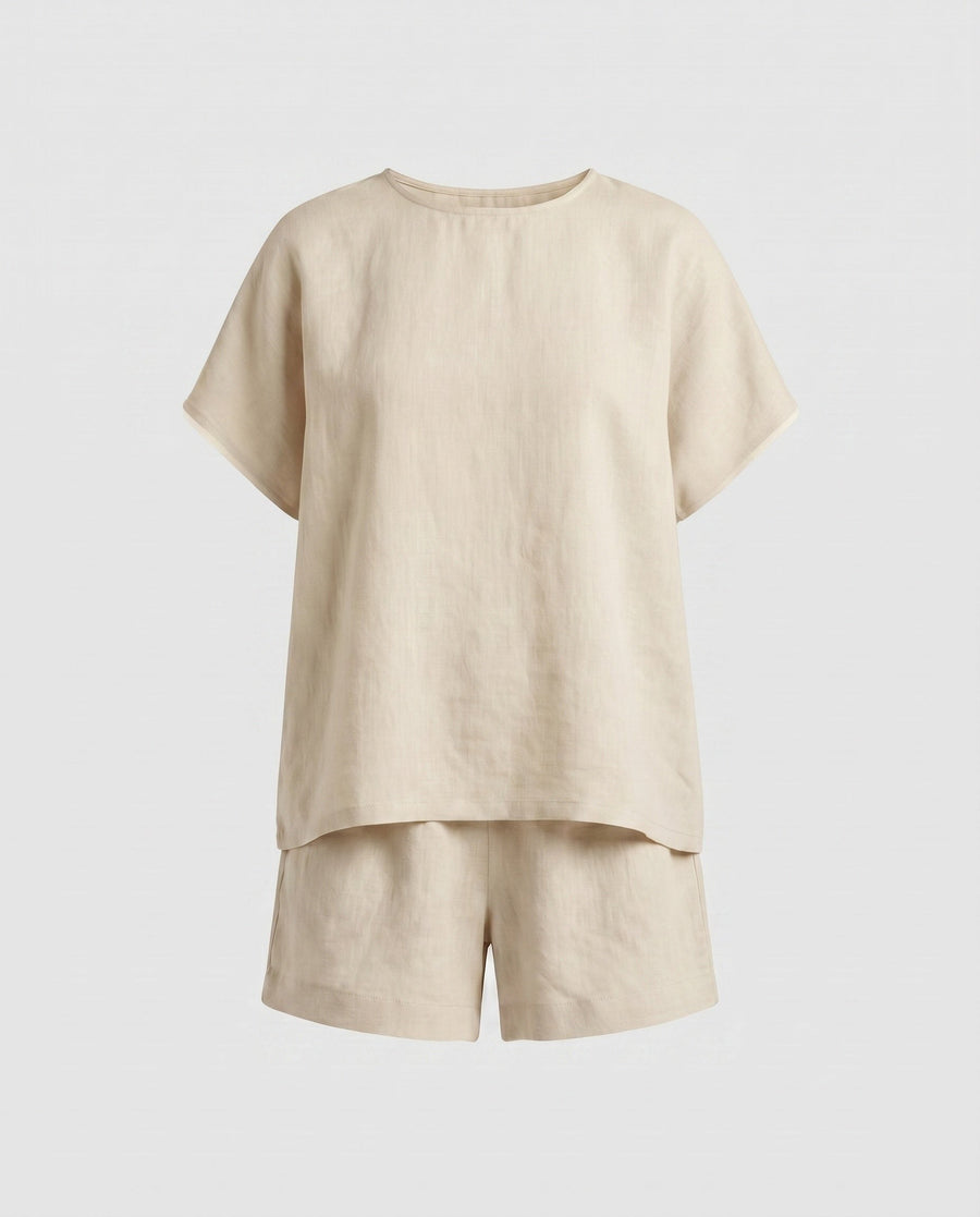 Lara Airy Linen Set in Apricot