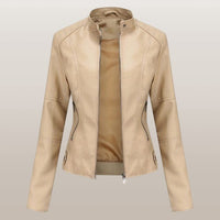 Lara Elegant Jacket with Zip Front in Beige