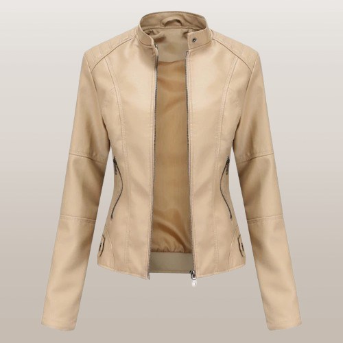 Lara Elegant Jacket with Zip Front in Beige