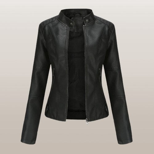 Lara Elegant Jacket with Zip Front in Black