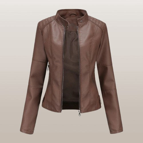 Lara Elegant Jacket with Zip Front in Brown