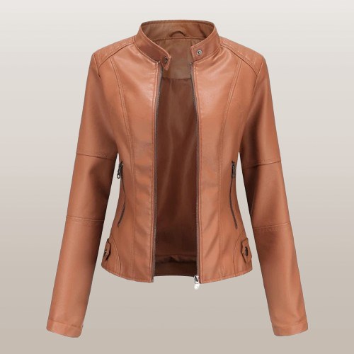 Lara Elegant Jacket with Zip Front in Khaki