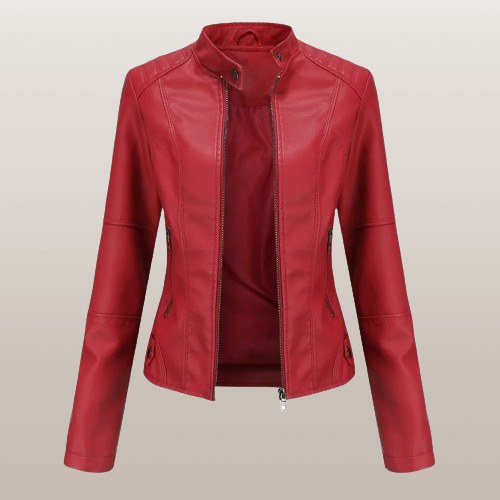 Lara Elegant Jacket with Zip Front in Red