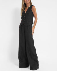Lara Elegant Linen Vest in Black