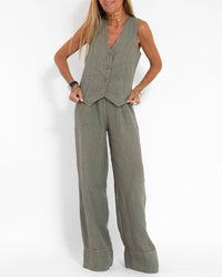 Lara Elegant Linen Vest in Dark Grey