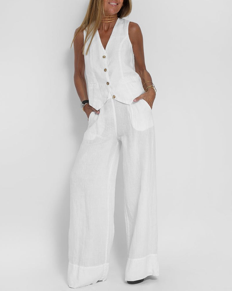 Lara Elegant Linen Vest in White