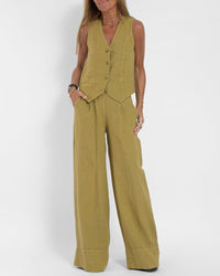 Lara Elegant Linen Vest in Yellow