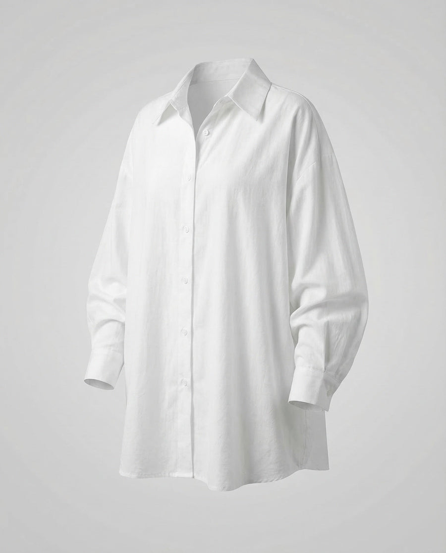 Lara Linen Blouse with Belted in White