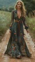 Larissa Boho Maxi Dress with V-Neck