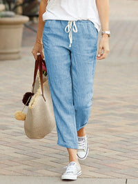 Larissa Comfortable Linen Trousers in Blue