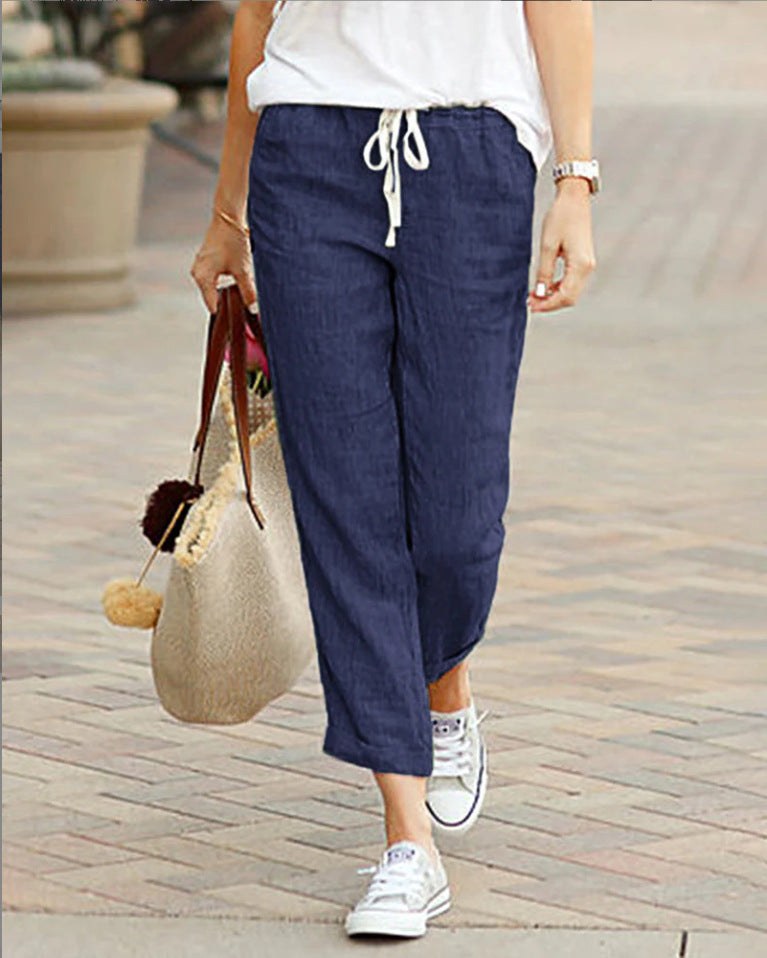 Larissa Comfortable Linen Trousers in Dunkel Blau