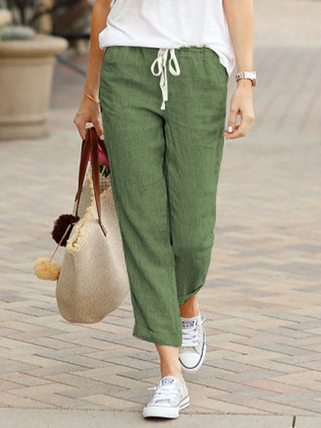Larissa Comfortable Linen Trousers in Green