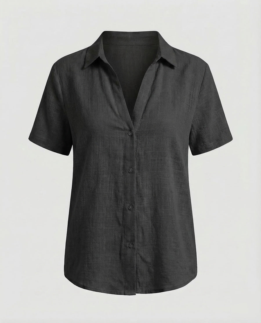 Larissa Linen Blend Blouse in Black