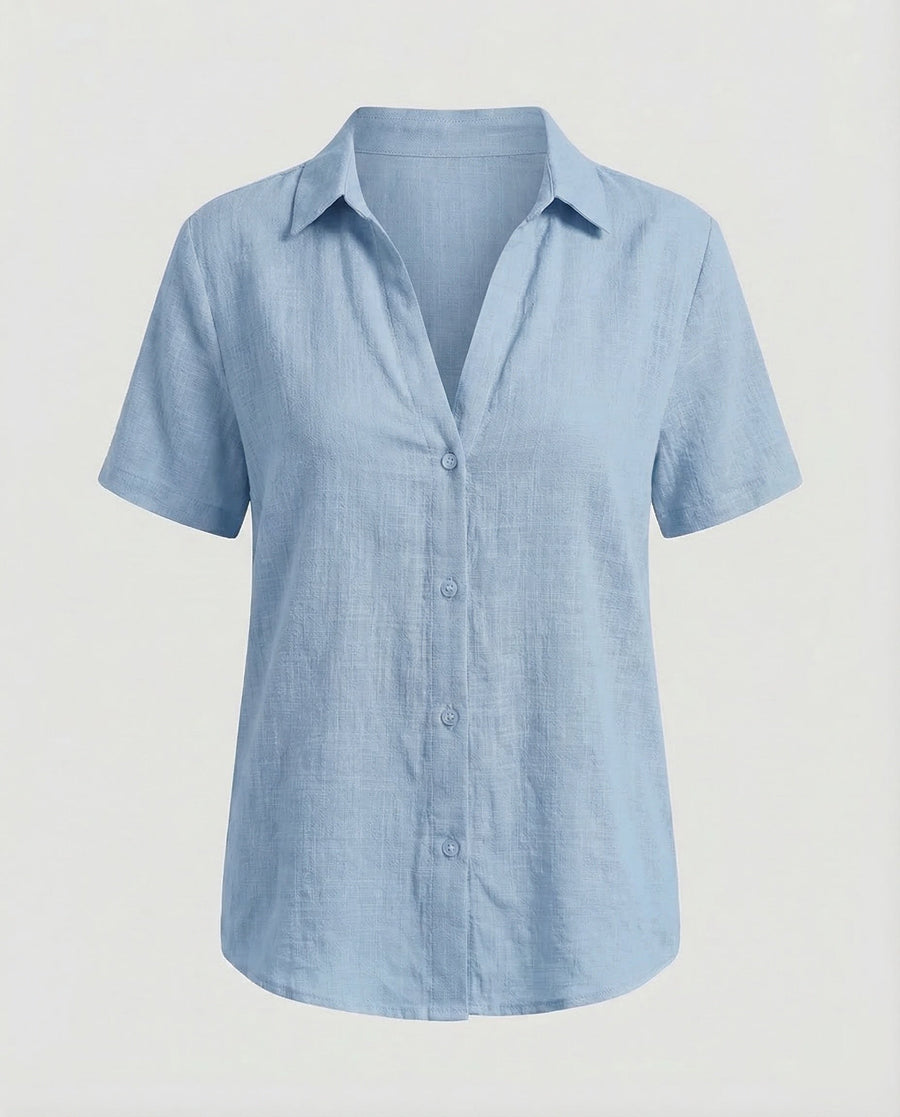 Larissa Linen Blend Blouse in Blue