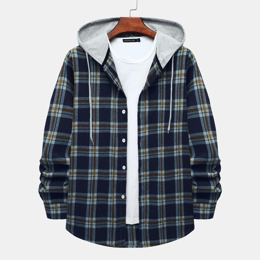 Larissa Shirt with Checked and Hood in Blue