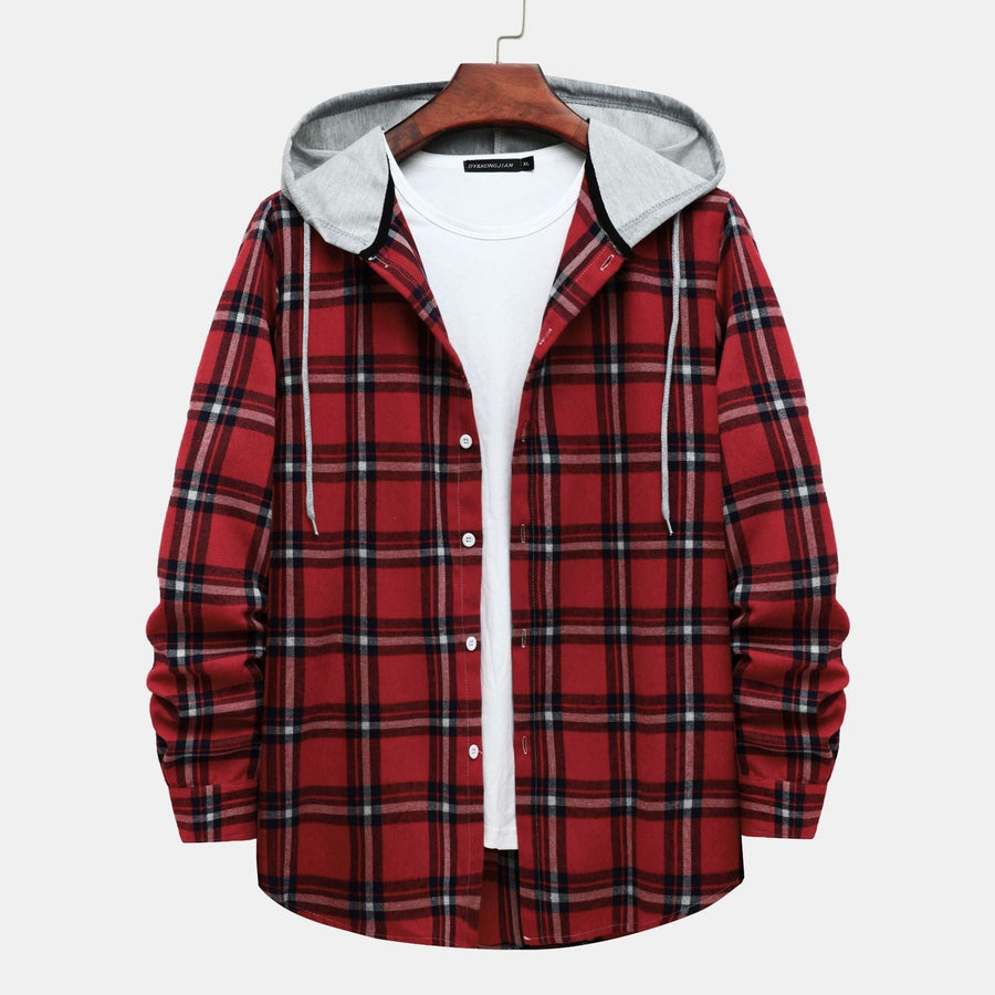 Larissa Shirt with Checked and Hood in Red