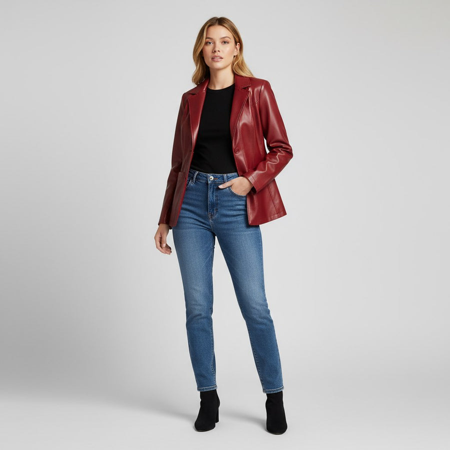 Laura Lambskin Blazer in Cabernet