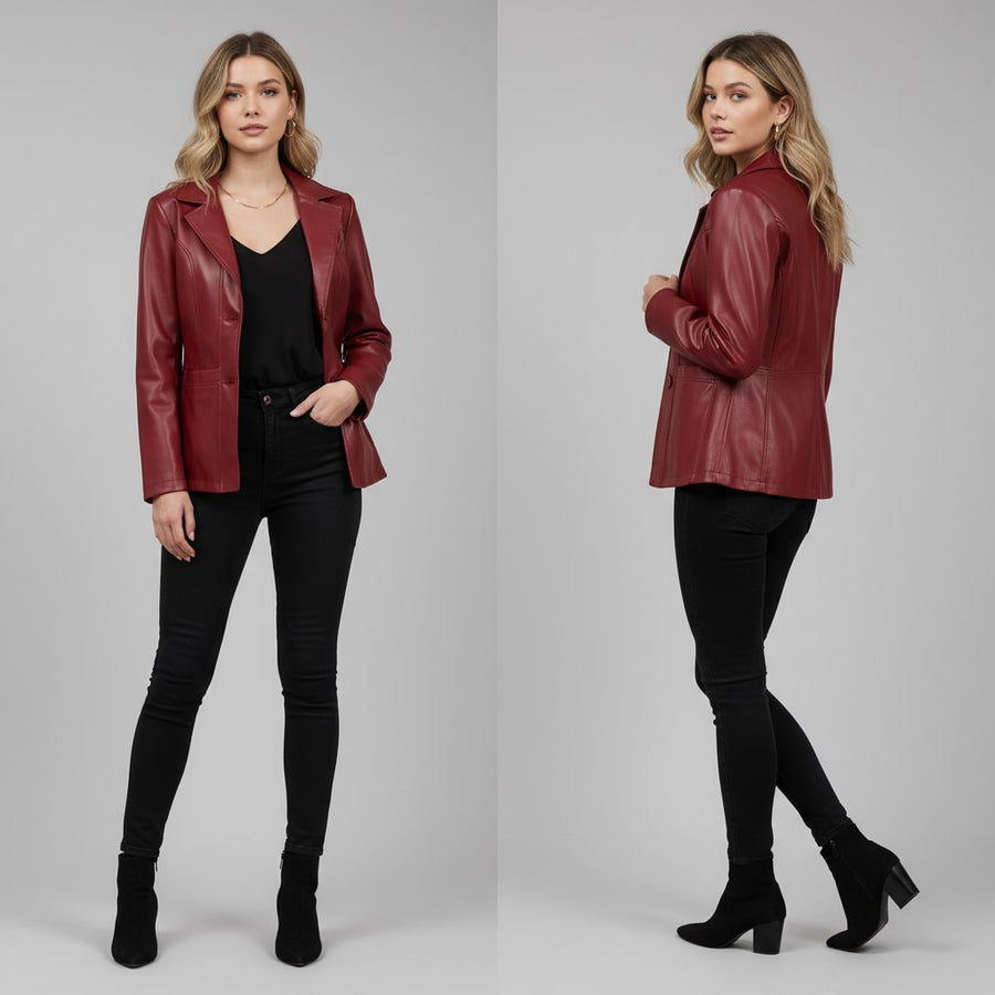 Laura Lambskin Blazer in Cabernet