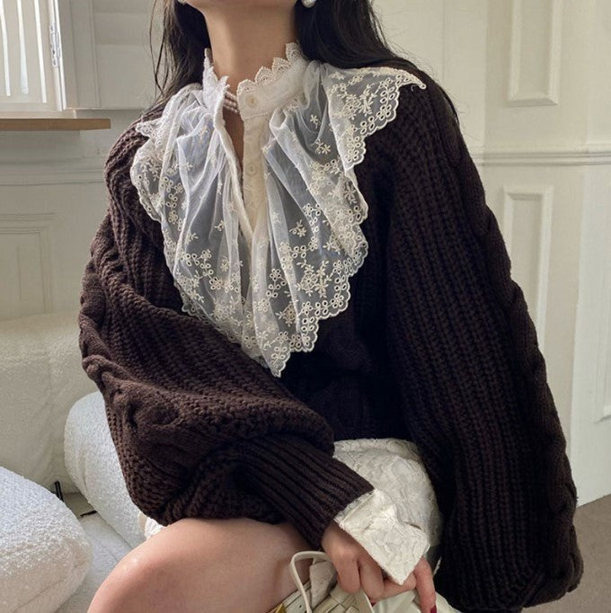 Laurel Knit Sweater with V-Neck in Brown