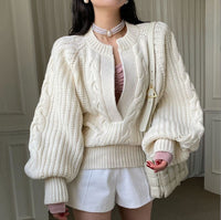 Laurel Knit Sweater with V-Neck in Cream