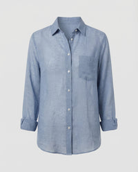 Laurel Linen Blouse in Denim Blue