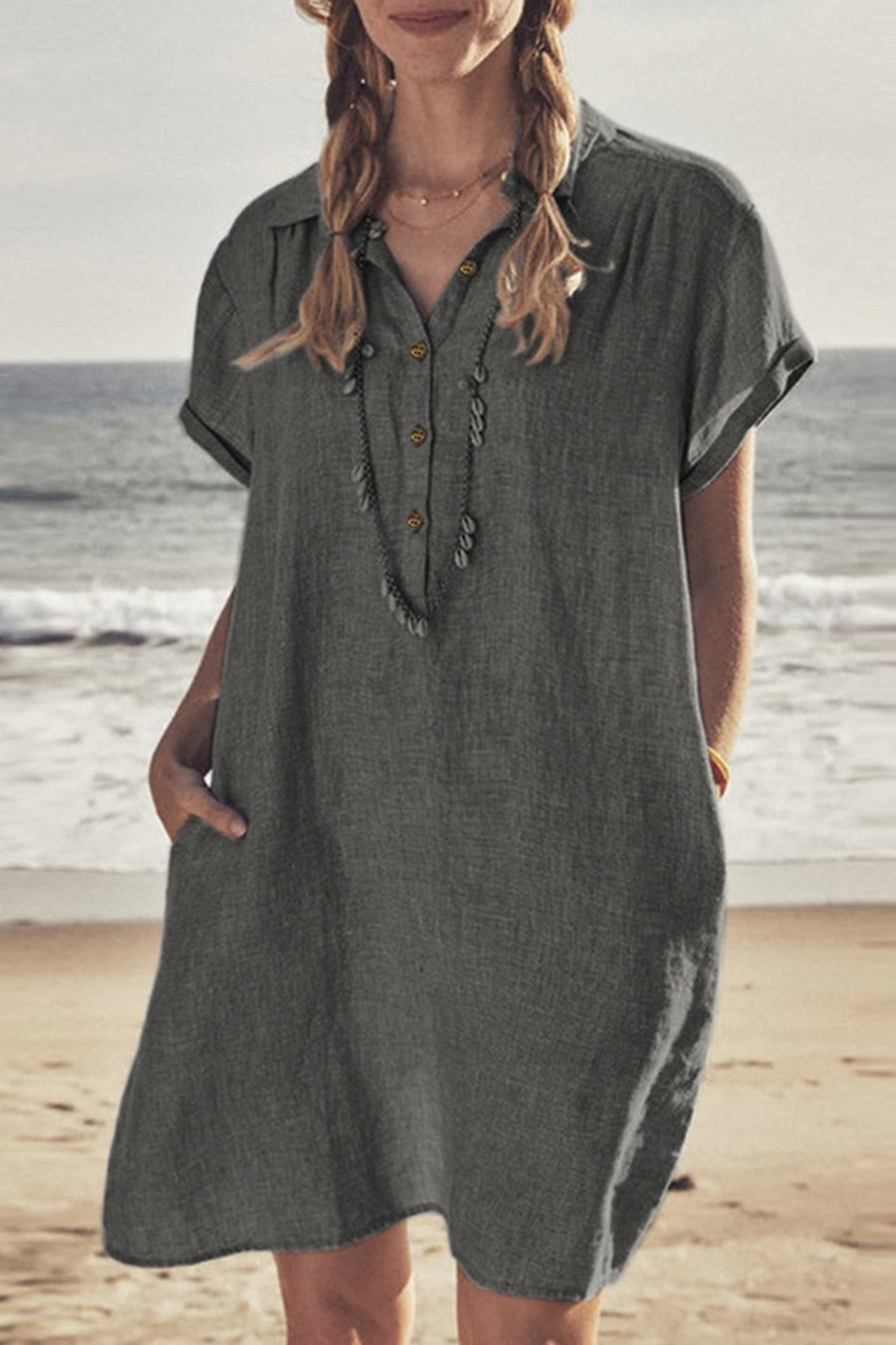 Laurel Linen Dress in Grey
