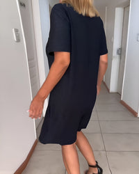 Laurence™ Elegant Ruched Dress with V-Neck
