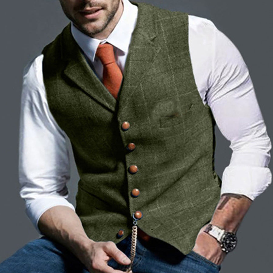 Laurens Linen Vest in Olive Green