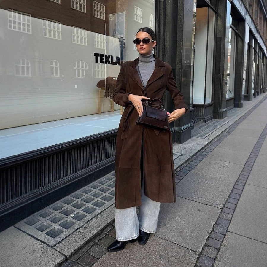 Lavinia Elegant Leather Coat with Belted