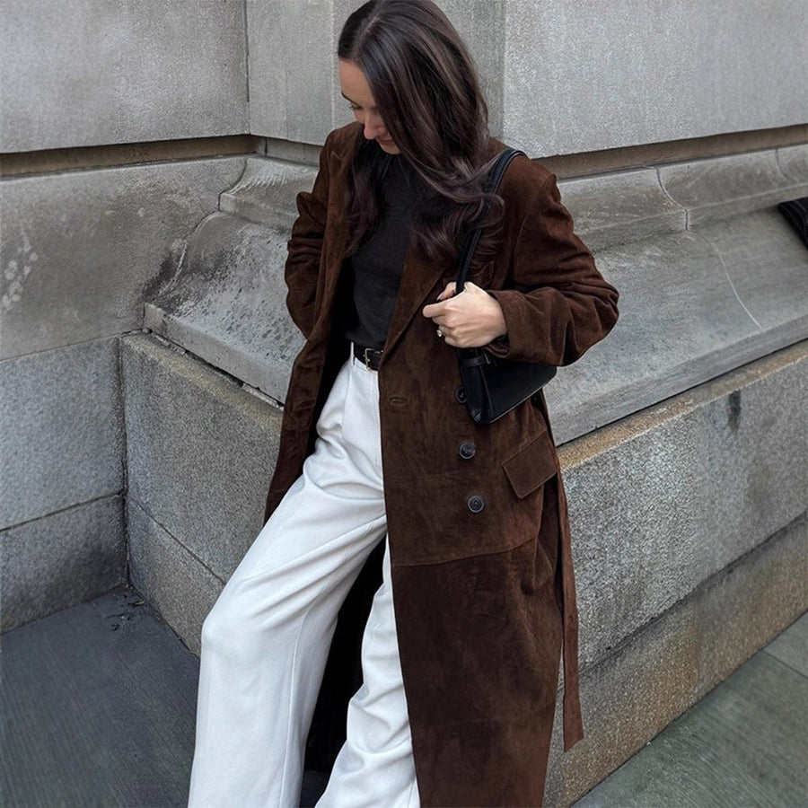 Lavinia Elegant Leather Coat with Belted