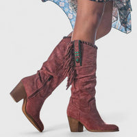 Lavinia Women's Fringe Knee High Boots in Red