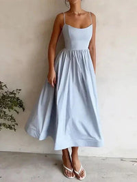 Lavinia Women's Spaghetti Strap Midi Flare Dress in Blue