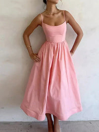 Lavinia Women's Spaghetti Strap Midi Flare Dress in Pink