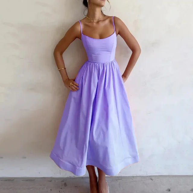 Lavinia Women's Spaghetti Strap Midi Flare Dress in Purple