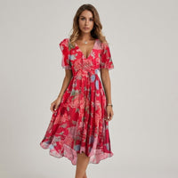 Lea Floral Wrap Midi Dress in Cherry