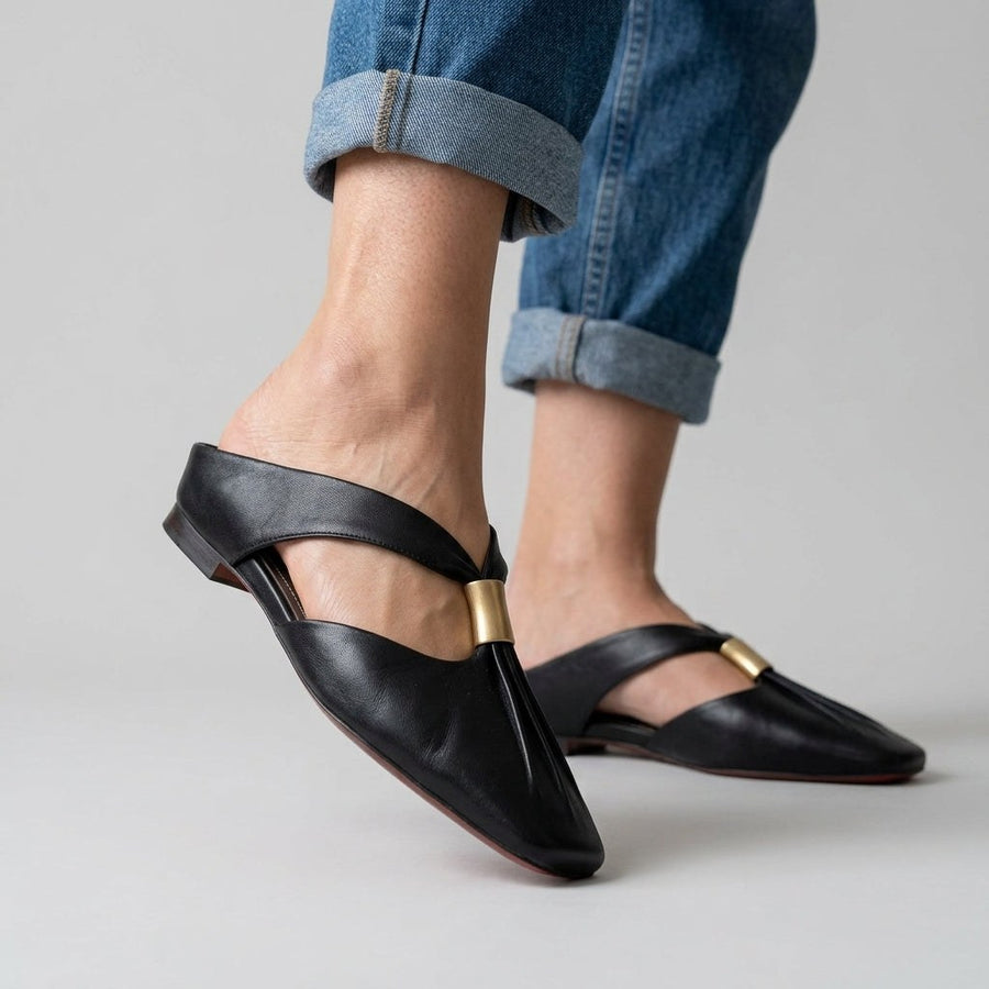 Leah T-Bar Mule in Charcoal