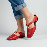 Leah T-Bar Mule in Crimson