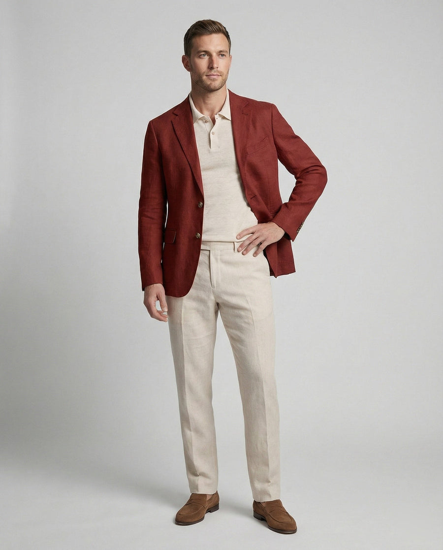 Leander Linen Blazer in Red