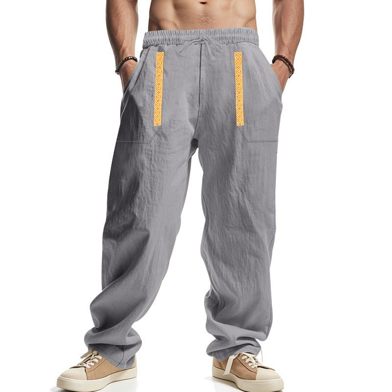 Leander Linen Blend Trousers with Side Pockets and Pockets in Grey