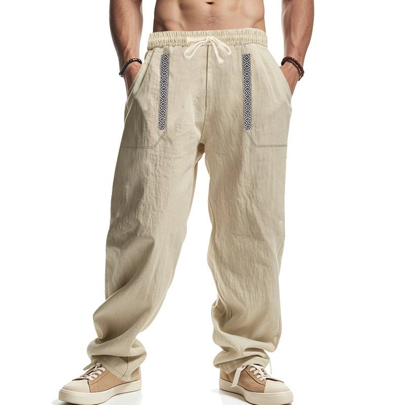 Leander Linen Blend Trousers with Side Pockets and Pockets in Khaki