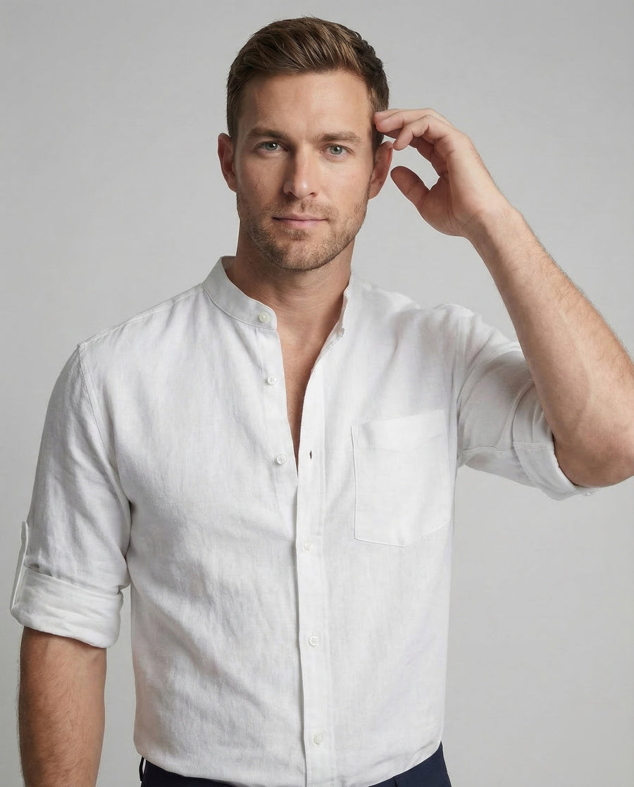 Leander Linen Shirt with Stand Collar