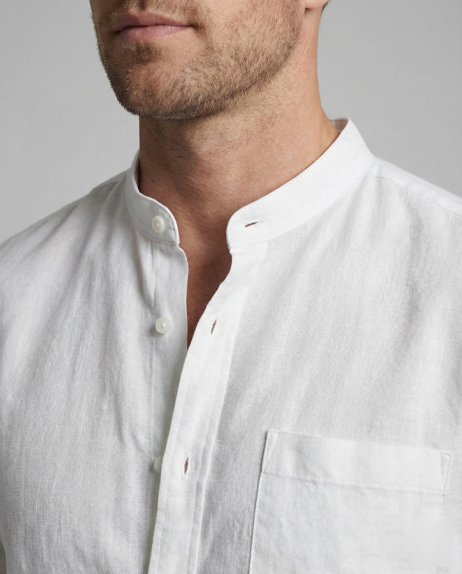 Leander Linen Shirt with Stand Collar