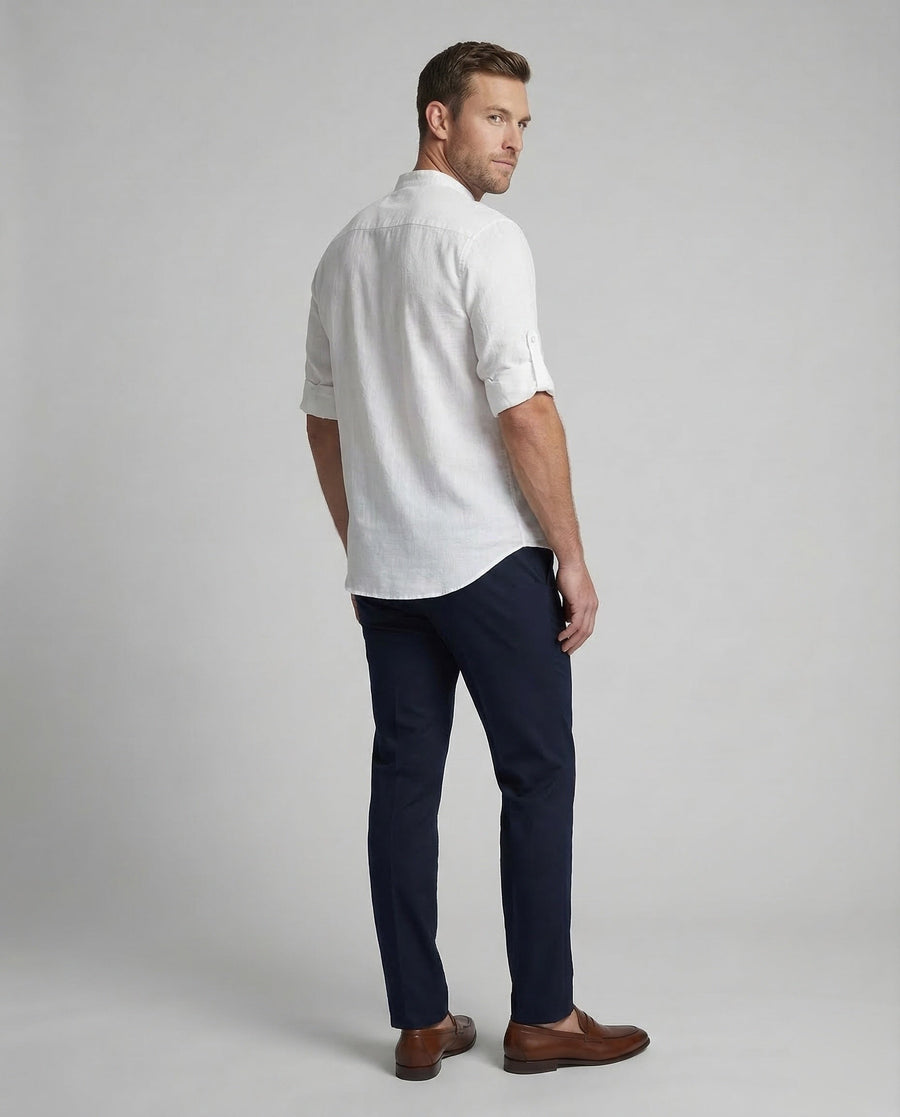 Leander Linen Shirt with Stand Collar