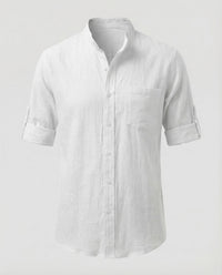 Leander Linen Shirt with Stand Collar in White