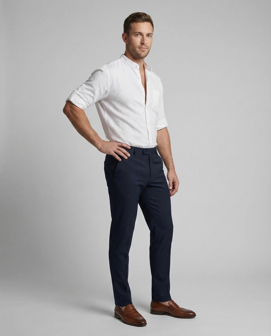 Leander Linen Shirt with Stand Collar