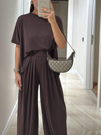 Leanne™ Casual Top & Wide-Leg Pants Set in Brown