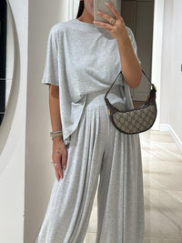 Leanne™ Casual Top & Wide-Leg Pants Set in Light Grey